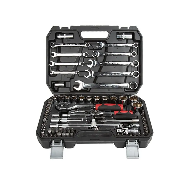 82pcs trolley ratchet wrench tool set hardware auto maintenance car repair tool box on-board tools