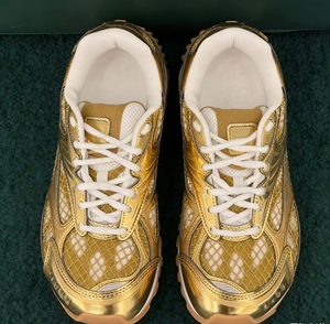 2026 Baskets Premium Unisexe à tige basse Gold Orbit pour Femme et Homme, à lacets, décontractées, pour la marche, couleur Or Métallisé, style Sport - Product Image 5