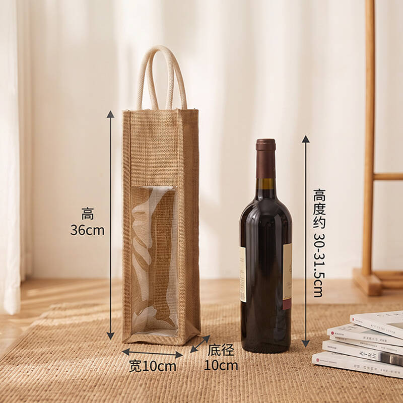 Sac à vin rouge en lin 36*10*10CM [Fenêtre pour une bouteille]