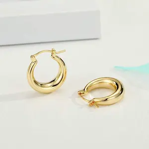 Vente chaude boucles d'oreilles en or épais prévention des allergies boucles d'oreilles européennes et américaines grand anneau boucles d'oreilles en cuivre pour femmes réel - Product Image 4
