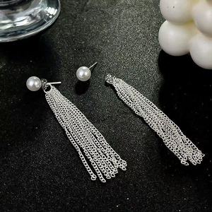 Pendientes Largos Geométricos con Borlas Dinámicas, Elegantes y de Alta Gama Franceses, Chapados en Oro, con Detalles de Perlas, Diseño Versátil, Simple y Moderno - Product Image 4