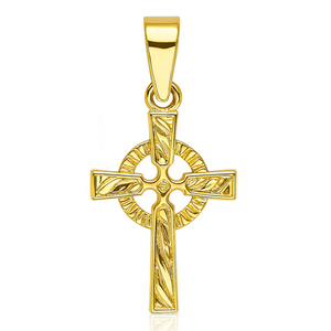 Colgante de Cruz Celta de Oro de 14K Hecho a Mano, Joyería Fina Unisex con Detalles Grabados Texturizados, Regalo de Uso Diario para Mujeres, Hombres y Niñas - Product Image 1