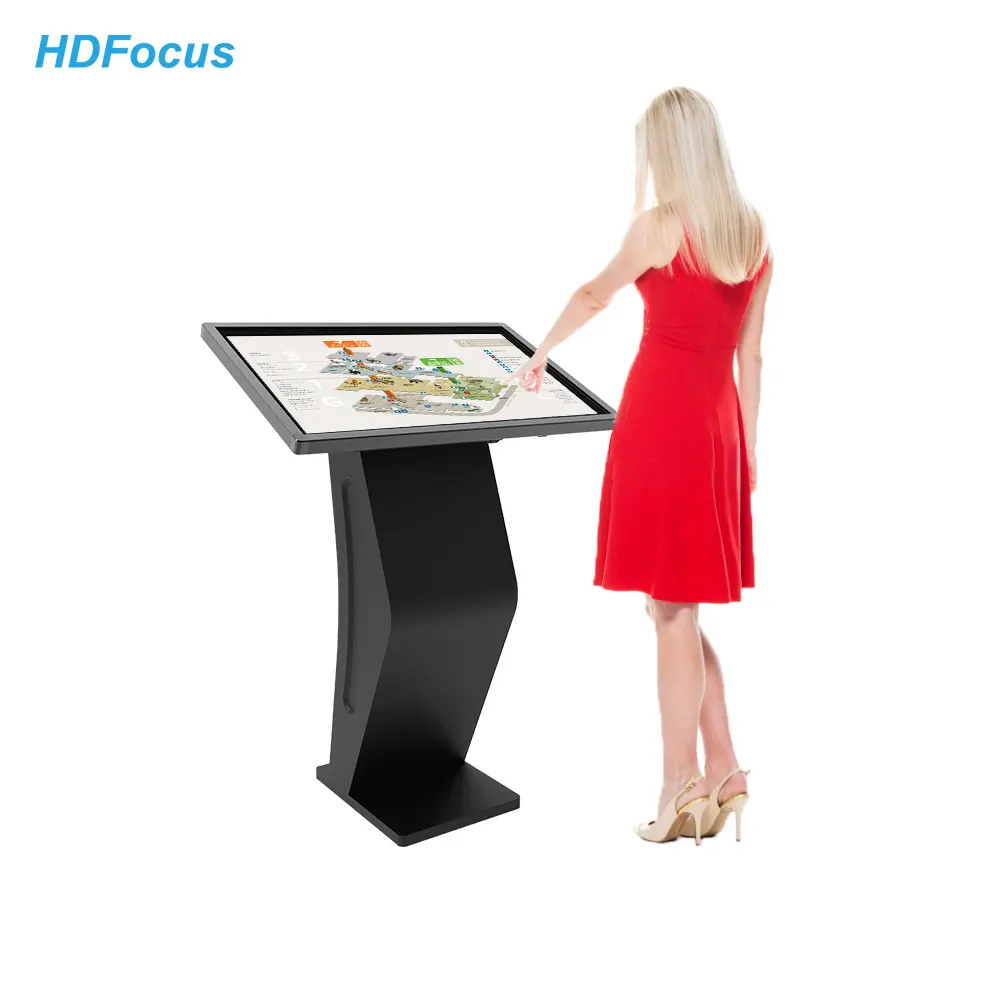 HDFocus 32 인치 LCD 화면 스탠드 대화 형 디스플레이 터치 스크린 키오스크 디지털 간판 광고 모니터