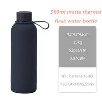 Bouteille d'eau sport isotherme à double paroi en acier inoxydable, 100 % étanche, avec logo personnalisé, noir mat, 500 ml, 1000 ml, pour la salle de sport