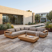 Canapé modulaire en teck en forme de L pour l'extérieur, tissu imperméable, pour hôtel, jardin, terrasse, ensemble de meubles de resort