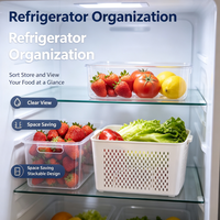 Conteneur de stockage alimentaire empilable de 1,7 L en PET transparent avec passoire amovible pour réfrigérateur, fruits et légumes