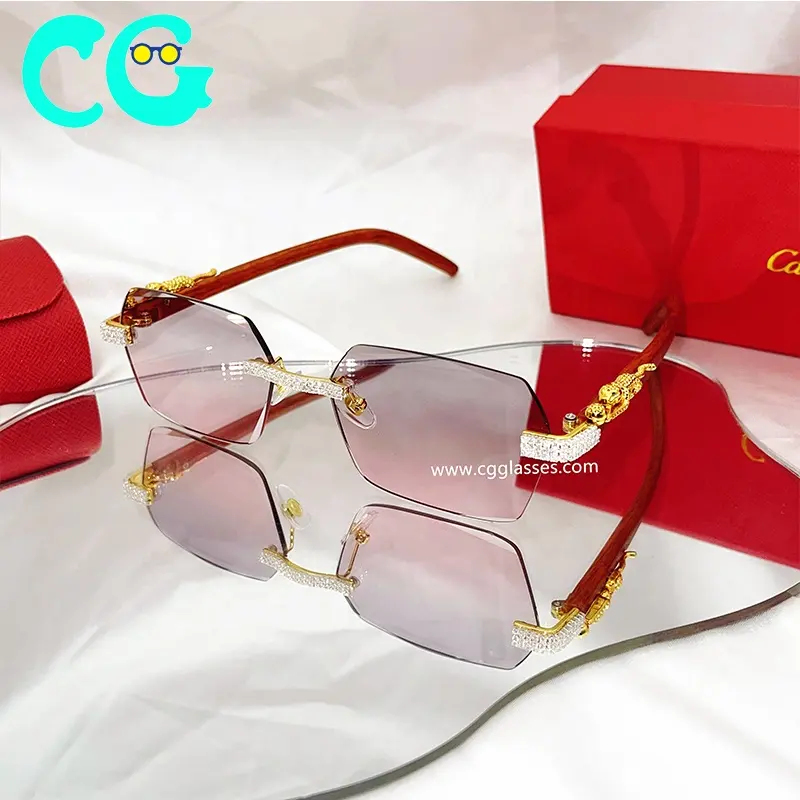 2023 Women Fashion Trend Sunglasses Rimless Luxury Sunglasses Driving Travel Glasses Leopard diamond rhinestone sunglasses