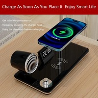 Lampe de table LED intelligente à chargement sans fil avec haut-parleur Bluetooth Lampe de protection des yeux à calendrier perpétuel de bureau Veilleuse de chevet