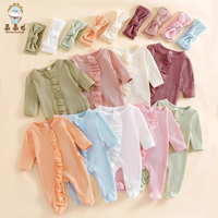 Combinaison bébé à manches longues en tricot gaufré avec volants et fermeture éclair, body pour nourrisson, fournisseur de vêtements en gros