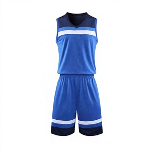 Men's Blue V-Neck Sleeveless Basketball Jersey Set Moisture Wicking Mesh Elastic Waist Heat-Transfer Printed Polyester/Cotton - Product Image 1