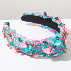 Diadema de moda con efecto tie-dye, borde ancho y pedrería rosa, accesorio para el cabello anudado - Product Image 6