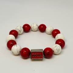 Pulsera personalizada de la hermandad Delta <span class=keywords><strong>DIVA</strong></span> en rojo, blanco y negro con letras griegas y cuentas de piedra en cuerda elástica. - Product Image 5
