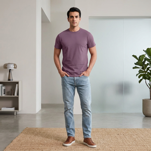 Camiseta de 300 g/m² para Hombre, 100% Algodón, Cuello Redondo Simulado, Camiseta Lisa para Hombre, Estilo Urbano, Gruesa - Product Image 1