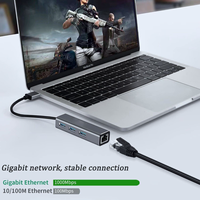 4-Port Ethernet USB 3.0 Tipe C Hub Splitter dengan RJ45 Port jaringan pengisian Data Transfer & Video Output adaptor kotak paket