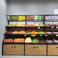 Équipement de supermarché, gondole en métal pour fruits et légumes, étagère de magasin à 3 niveaux avec panier, table de présentation d'aliments frais
