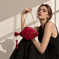 Nouvelle Pochette de Soirée Créative en Acrylique Marbré en Forme de Poisson 2026 – Sac à Main de Luxe Designer à Porter à l'Épaule ou en Bandoulière pour Femme