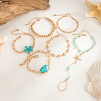 Lot de 6 bracelets chaîne de main bohèmes étoile de mer et fleur de coquillage pour femme, style vintage, accessoires de vacances empilables
