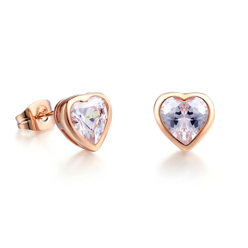 Aretes De Corazon Đồ Trang Sức Nhà Sản Xuất Thấp MOQ CZ Zircon Kim Cương Hình Trái Tim Stud Bông Tai E262-M