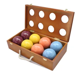 90mm Bocce Ball Set With Wooden Box Weight With 8 Resin Bochie Balls Pallino Carrying Bag Measuring Rope