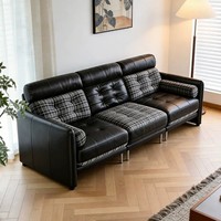 Modernes Luxus 3-Sitzer Ledersofa Kariertes Polstersofa Komfortables Wohnzimmermöbel für Zuhause Hotel Villa Apartment Set