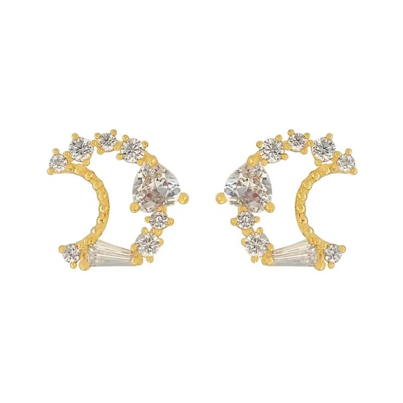 Gemnel 2023 fashion jewelry 925 sterling silver AAA+ cubic zircon moon crescent studs