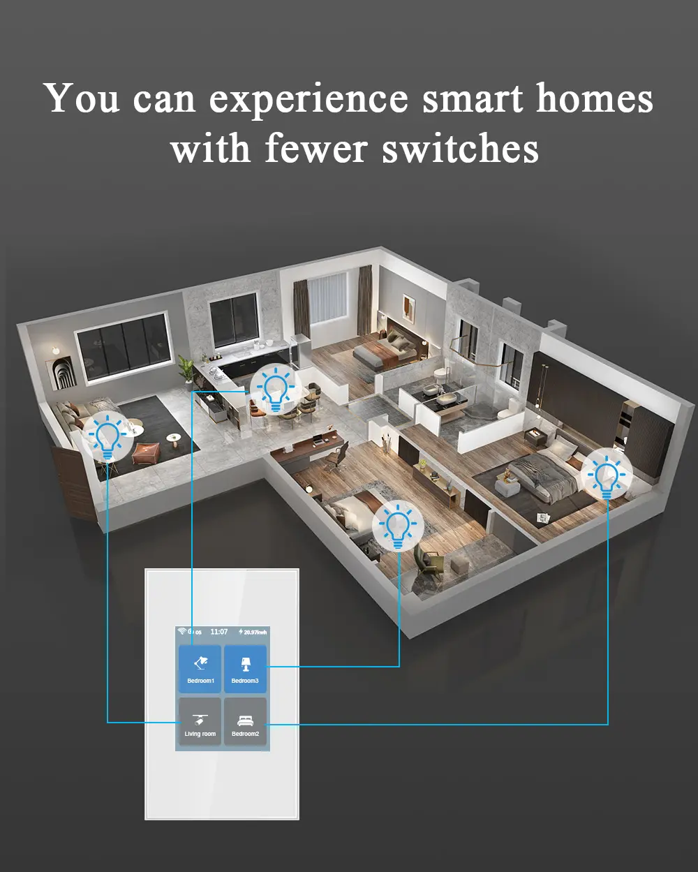 Saklar lampu 4 gang rumah pintar Wifi tuya, teknologi baru bekerja dengan saklar remote control asisten rumah