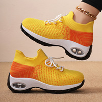 Chaussures à plateforme pour femmes, type chaussette tissée, avec coussin d'air, antidérapantes, confortables, à semelle compensée, décontractées, pour la gym et la marche