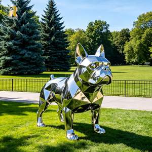 Sculpture d'art animale de <span class=keywords><strong>bouledogue</strong></span> en acier inoxydable poli de grande taille RELONG, haute qualité, à vendre - Product Image 2