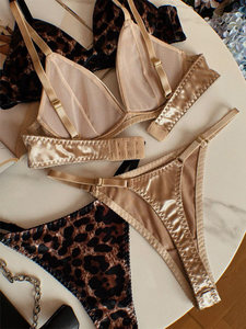Completo <span class=keywords><strong>Intimo</strong></span> Gotico Sexy con Stampa Leopardata Victoria Foreign Trade, Reggiseno a Mezza Coppa Sottile Push-up con Ferretto e Perizoma - Product Image 4