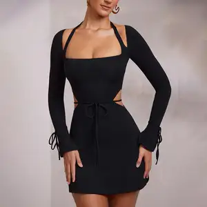 2024 Summer Women's Very Hot Street Bodycon Black Frock For Special Occasions 2023 Elegant Woman Sexy Clubbing Dress For Women