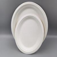 Assiette ovale biodégradable et compostable en bagasse de canne à sucre, vaisselle jetable en vrac, 10x7 pouces