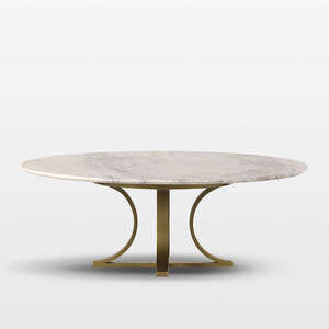Table basse ronde moderne de luxe en aluminium coulé avec plateau polonais brillant avec base en laiton pour meubles de salon à la maison - Product Image 4