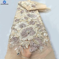 Dentelle française florale 3D Sinya haut de gamme avec perles de cristal pour robe de mariée et de soirée, tissu en tulle brodé de sequins, vente chaude