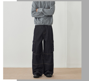 Vaqueros Cargo Unisex de Invierno Estampados Lavados de Pierna Ancha y Ajuste Holgado con Estampado Metálico para Hombre - Product Image 2