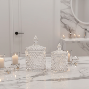Portacandele in Vetro di Lusso Cristallino 75ml 250ml 500ml con Fondo Rotondo e Coperchi in Vetro Trasparente, Lanterne per Candele di Lusso - Product Image 5