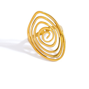 18K Gold Plated Stainless Steel <b>Ring</b> - Hollow Design Open <b>Adjustable</b> Band | Trendy Women's Fashion Jewelry - Product Image 5