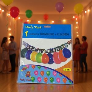 Party Pack Bienvenidos Guirnalda 2m + 12 Globos Coloridos Para Fiestas - Product Image 2