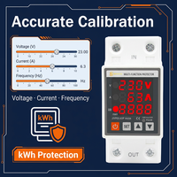 Protecteur de surtension et de fuite à la terre réglable pour rail DIN monophasé AC 1-63A/230V avec affichage triple KWh V0