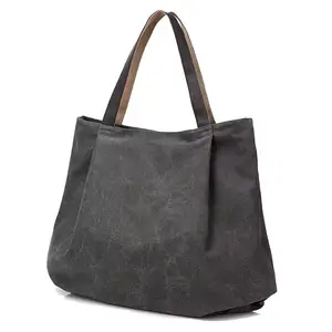 विपणन योजना नए उत्पाद विंटेज उच्च क्षमता कैनवास शॉपिंग बैग ठोस रंग सादगी कस्टम महिलाओं के टोट बैग