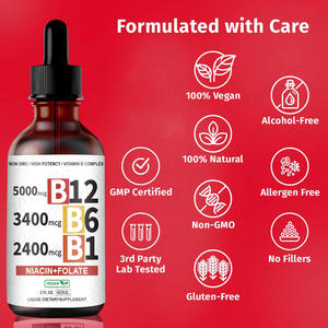 Yüksek Etkili <span class=keywords><strong>Vitamin</strong></span> B Kompleksi Sıvı Damlası 60ml Vegan Besin Takviyesi 5000mcg <span class=keywords><strong>B12</strong></span> 3400mcg B6 2400mcg B1 Niasin Folat - Product Image 6