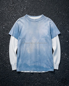 เสื้อยืดเปล่าคุณภาพสูงสำหรับผู้ชาย ทรงคอกลม ลุค Dirty Wash ผ้าฝ้าย 100% เสื้อยืดผู้ชายแบบย้อมสีเอซิดทรงยาวสั่งทำพิเศษ - Product Image 1
