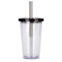 Gobelet en plastique transparent sans BPA personnalisé à double paroi 17oz/500ml tasse à thé au lait Boba réutilisable avec couvercle et paille