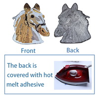Patch tête de cheval à sequins, badge en feutre brodé thermocollant pour vestes, chapeaux, sacs et vêtements