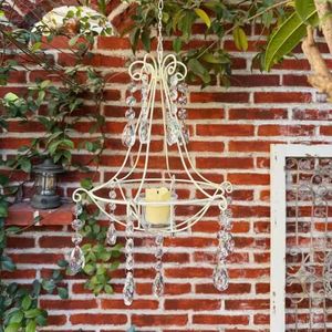 Lanterne à bougie suspendue en métal style shabby chic, résistante aux intempéries, pour l'intérieur et l'extérieur, avec attrape-soleil en <span class=keywords><strong>cristal</strong></span> - Product Image 4