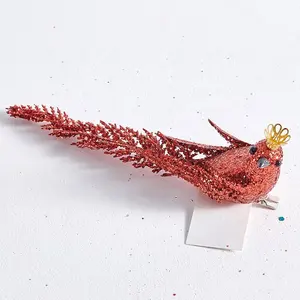 Oiseau décoratif en plastique de haute qualité, 1 pièce, paillettes dorées, décoration d'arbre de noël, cadeau en mousse artificielle