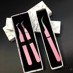 Nuevo Juego de Pinzas para Extensión de Pestañas con Punta Arcoíris, Pinzas para Pestañas de Alta Calidad con Caja de Cartón con Diseño de Pestañas - Product Image 3
