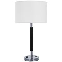 Lampe de chevet contemporaine avec abat-jour en forme de tambour pour hôtel, avec prise secteur, port USB et port USB-C