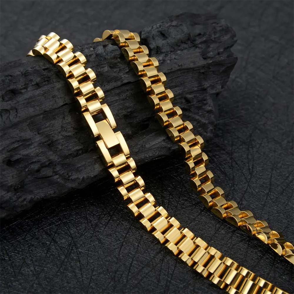 10MM custom watch band 18k gold plated stainless steel chain necklace