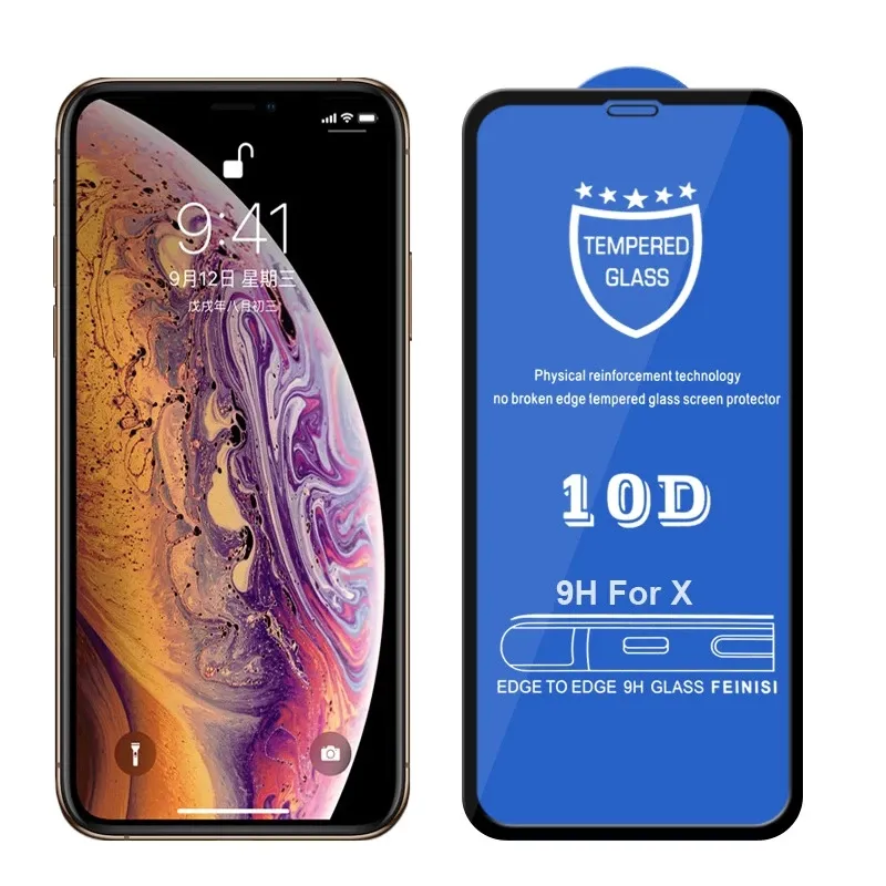 2022 Newest 2.5D Full Screen Covered Glass 10D Dustproof Tempered Glass Protective Film For iPhone 13 12 XS Max XR
