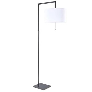 Lampadaire à colonne carrée gris clair moderne avec abat-jour carré blanc | Éclairage minimaliste pour la décoration de chambre d'hôtel - Product Image 5